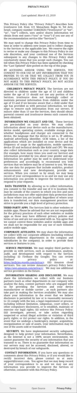 AppCloud Privacy Policy Screenshot