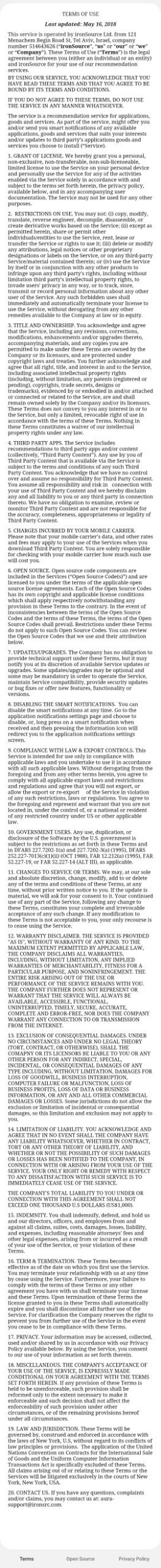 AppCloud Terms of Use Screenshot